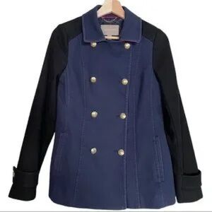 Women's Navy and Black Double-Breasted Coat Banana Republic Large Fall Cozy